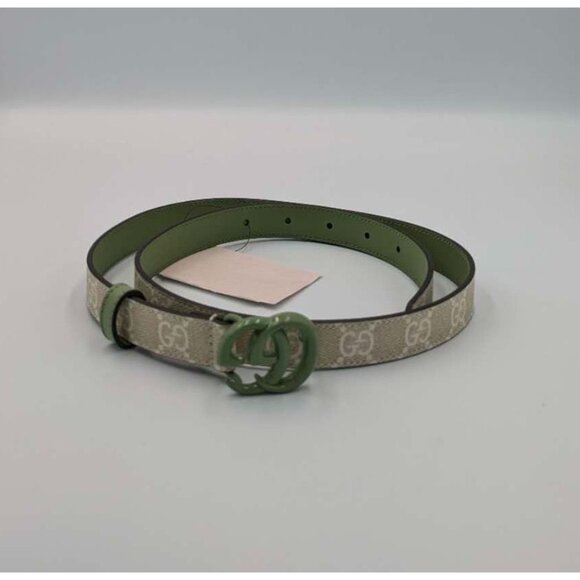 GUCCI Women’s GG Marmont Logo Buckle Green Leather Belt Beige main image 7